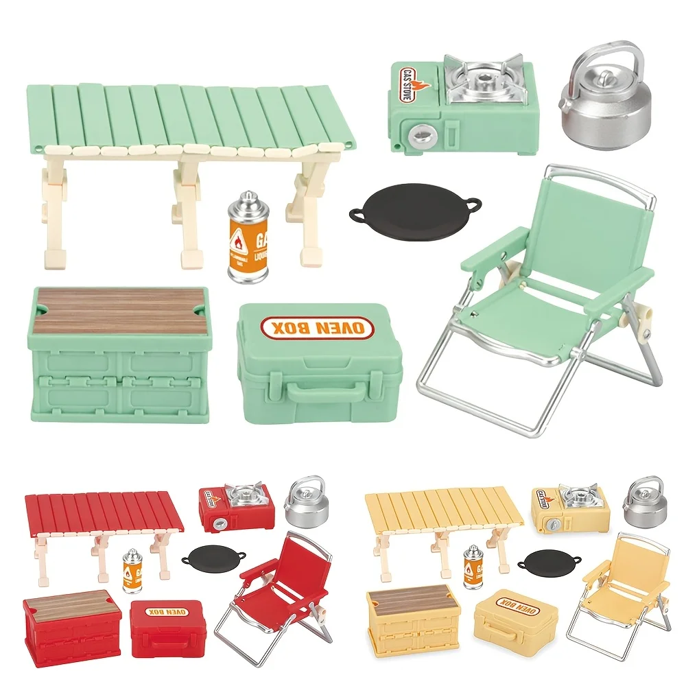 8pcs Realistic Miniature Camping Picnic Set Miniature Furniture Doll House Portable Foldable Dollhouse Furniture Creative Play