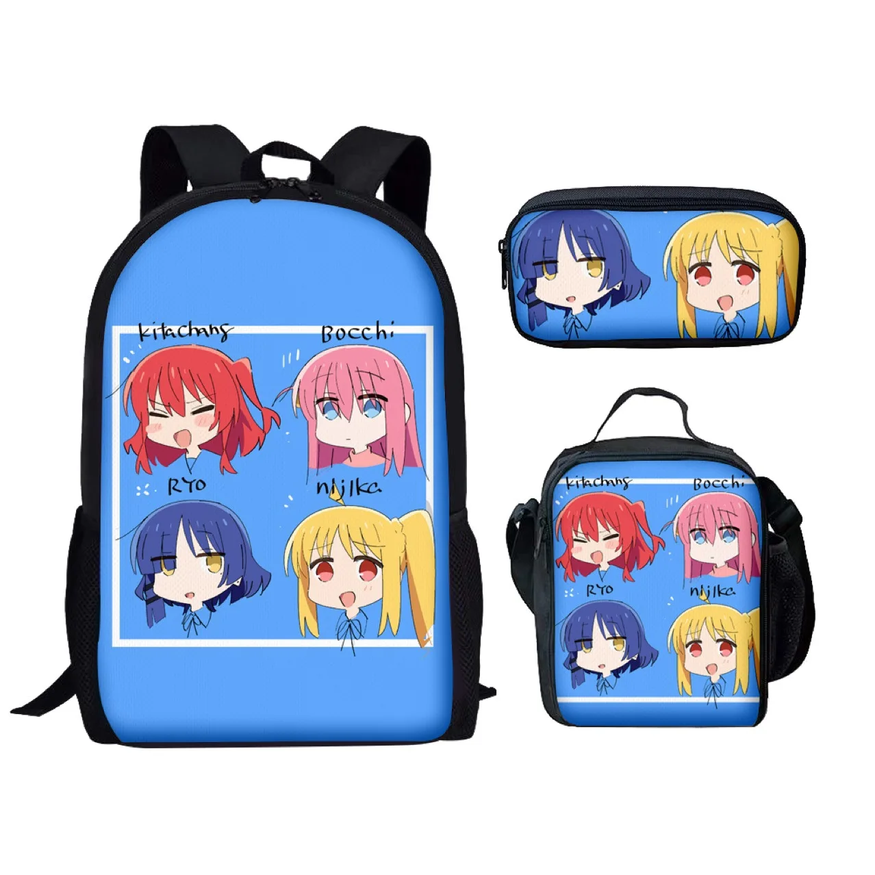 Trendy Popular New Lonely Bocchi The Rock 3D Print 3pcs/Set Student School Bags Laptop Daypack Backpack Lunch bag Pencil Case