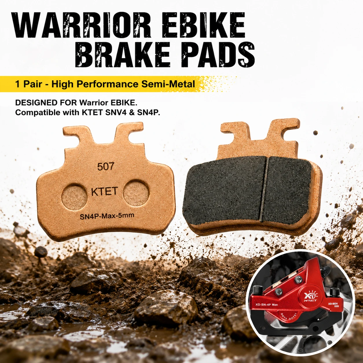 

Warrior Ebike Brake Pads Semi-Metallic Replacement 2 Pairs for Himoto OWAYEBIKE WALFISK EKXBike KTET SN-V4 Hydraulic