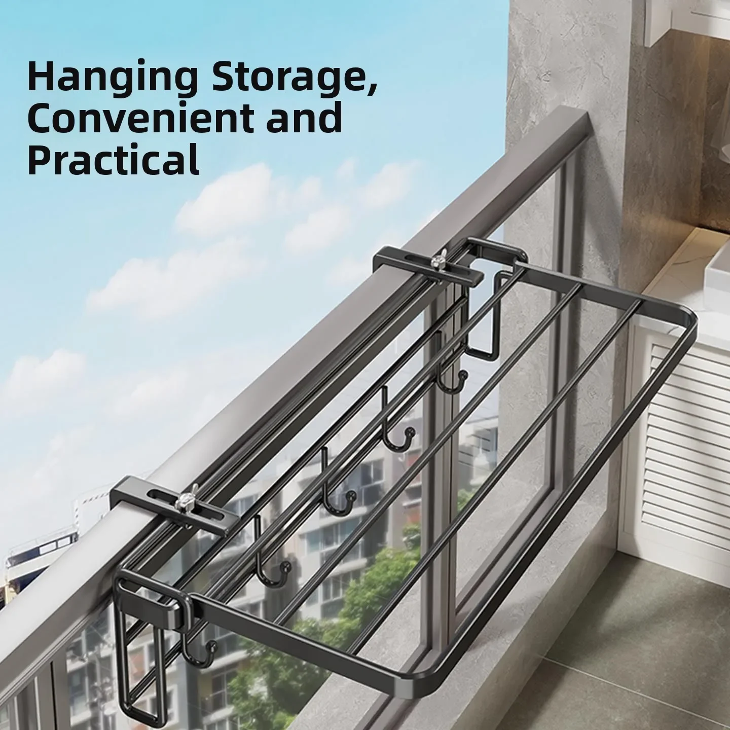 Balcony Clothes Drying Rack Safety Window Net Fence Clothes Drying Holder Outdoor Windowledge Shoe Rack Multi-level Drying