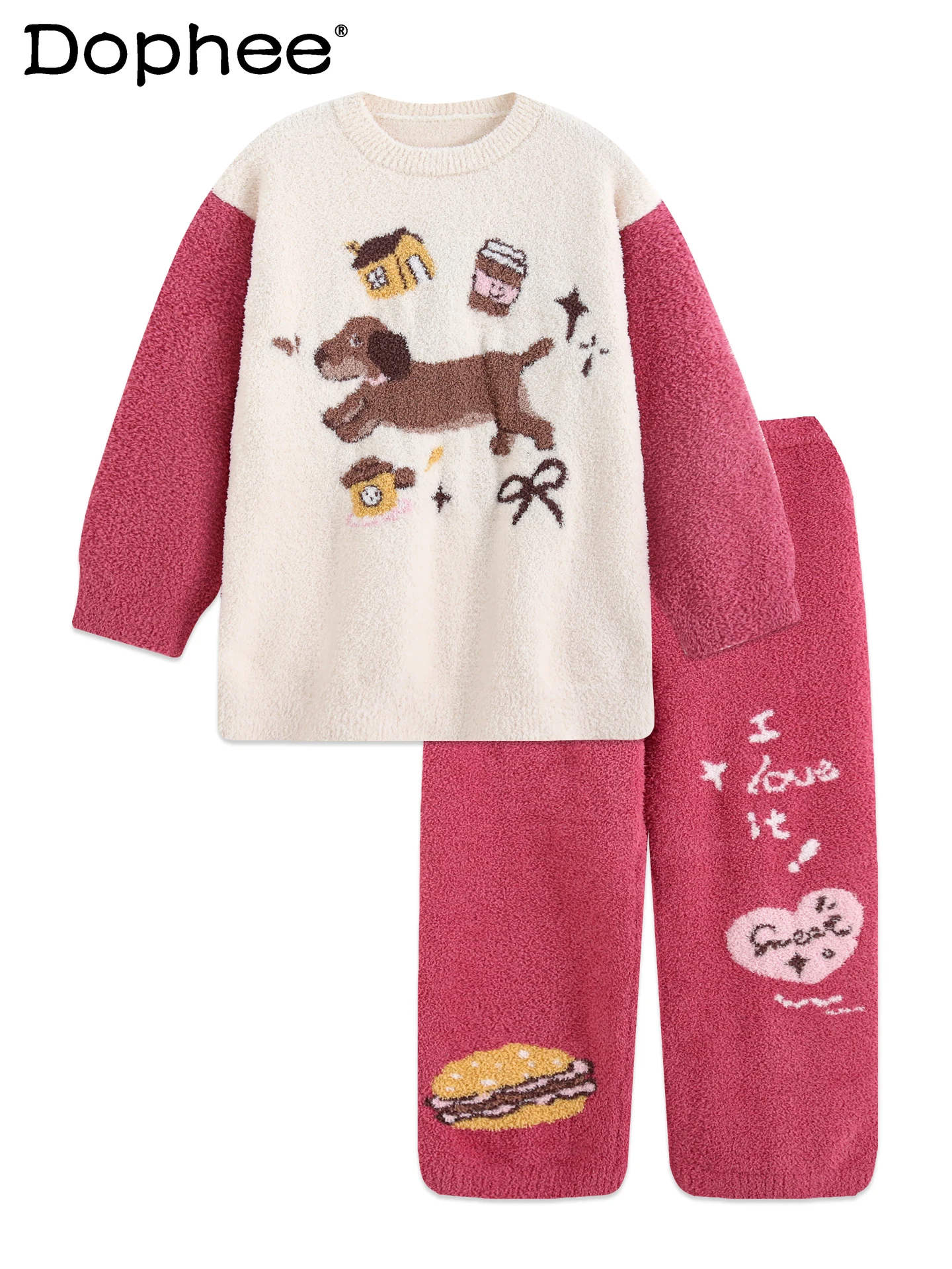 

2025 New Autumn Winter Cute Pajamas for Women Cartoon Coral Fleece Thickened Japanese Style Thin Fleece Wearable Homewear