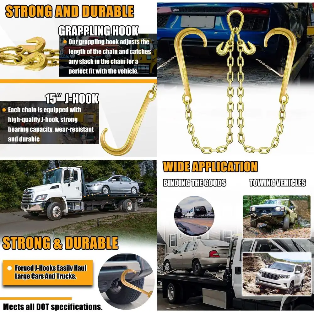 

Цепь 80 класса V-Bridle | Крышка буксирных цепей 5/16 x 2 фута с J-образными крючками и поручниками | Буксирная цепь 5,400 фунтов, безопасная рабочая нагрузка |