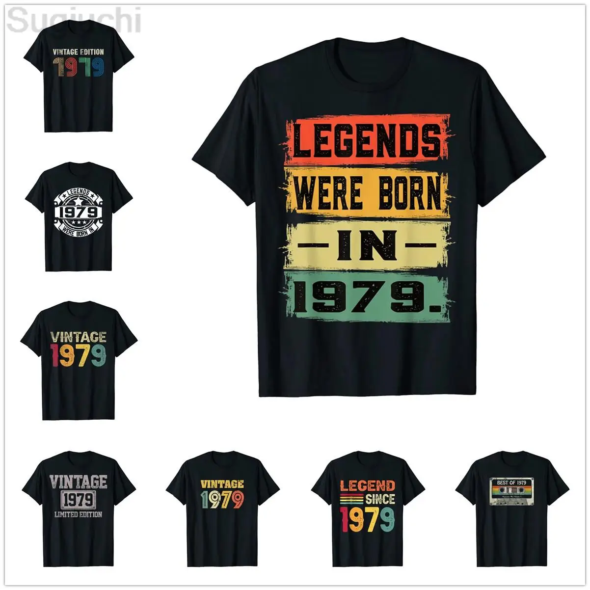 VINTAGE LEGENDS WERE BORN IN 1979 Retro Birthday Gift T-Shirt 100% Cotton T shirts Men Women Unisex T-Shirt Tops Tees