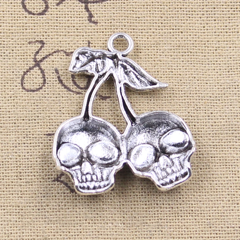 6pcs Charms Skull Cherry 39x32mm Antique Silver Color Pendants DIY Crafts Making Findings Handmade Tibetan Jewelry