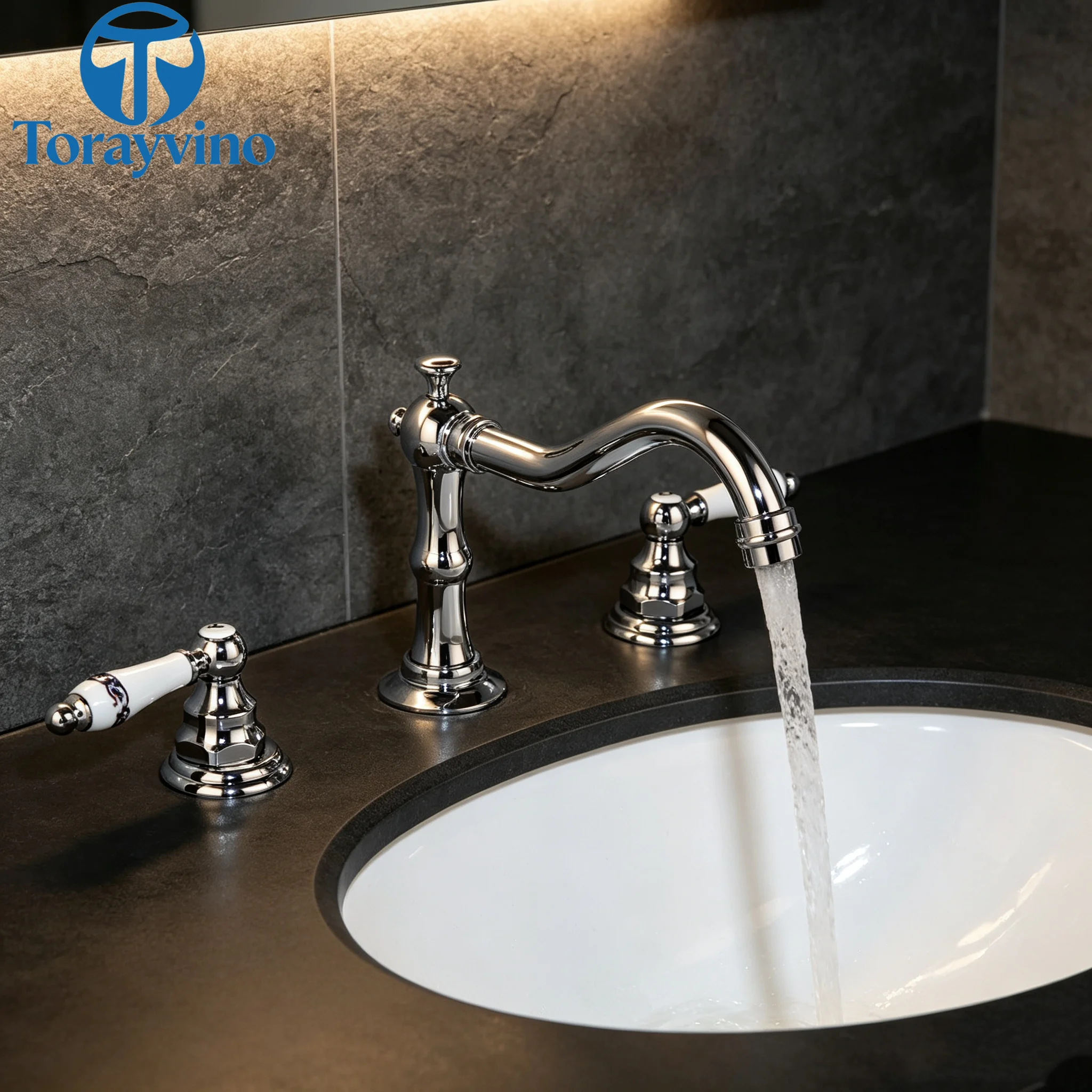 Torayvino Bathroom Black 180 Swivel Spout Sink Faucet Deck Mount Bathtub Faucet Basin Shower Systerm Faucet Set Bath Mixer Tap