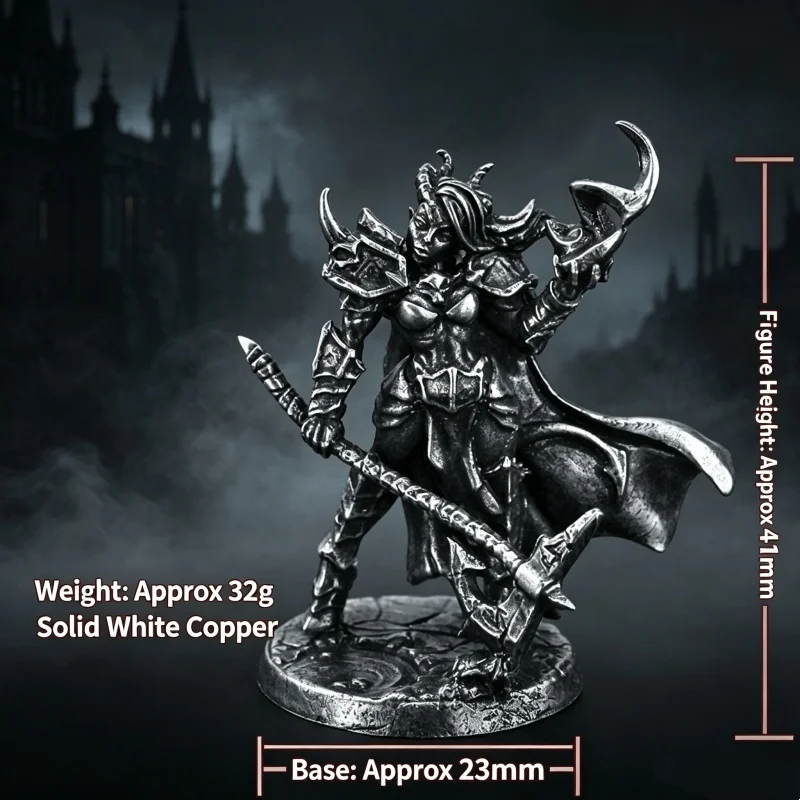 Solid White Copper Fantasy Demon Warrior Miniature Metal Figurine Tabletop Wargame Model Desktop Collectible Ornament Hobby Gift