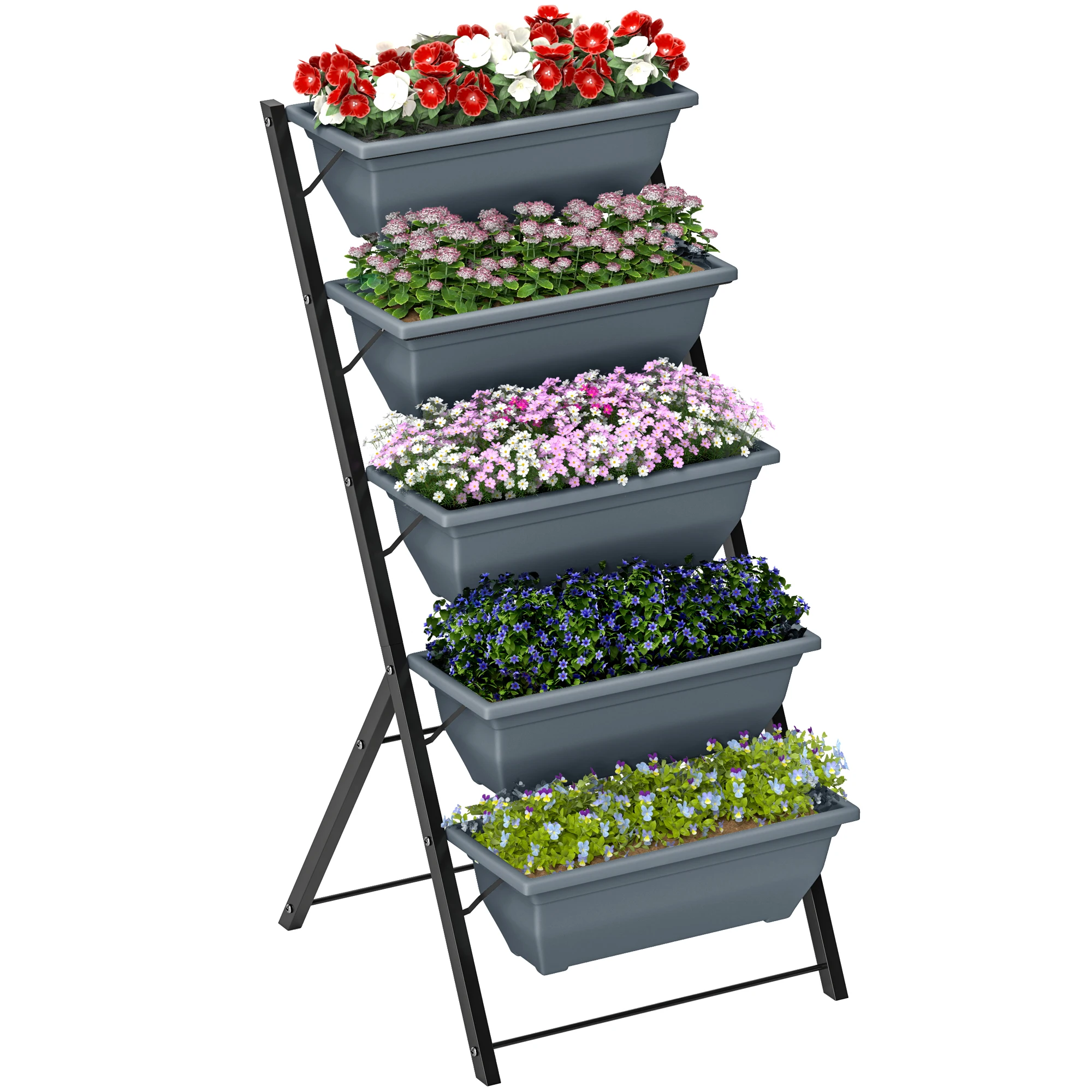 Outsunny 5-Tier Raised Garden Bed, Vertical Ladder Plant Stand with 5 Removable Boxes, Grey