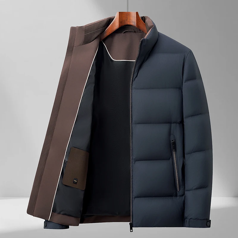 Basic Style Men White Duck Down Coat Winter Warm Puff Jackets Navy Black Thermal Lightweight Outerwear Essential Collection