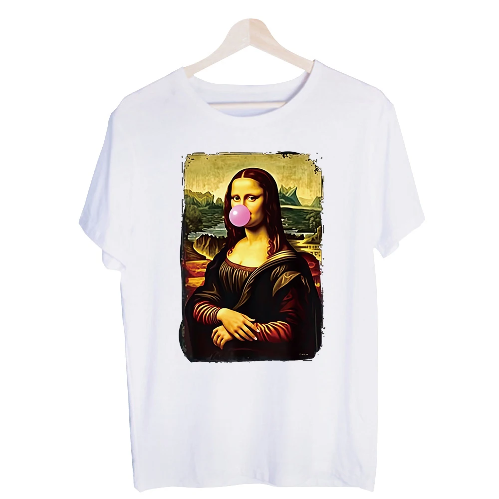 Men's Renaissance Portrait Bubble Gum Graphic Tee, Short Sleeve Artistic Print T-Shirt for Casual Streetwear and Daily Outfits