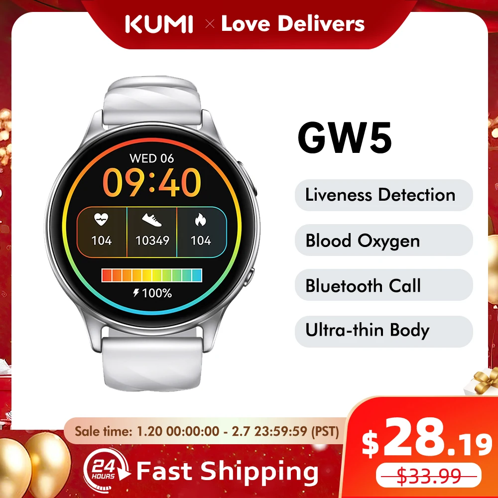 

KUMI GW5 Smart Watch 1.39 inch NFC Bluetooth 5.2 100+ Sport Heart Rate Blood Pressure Oxygen Monitor Waterproof IP68