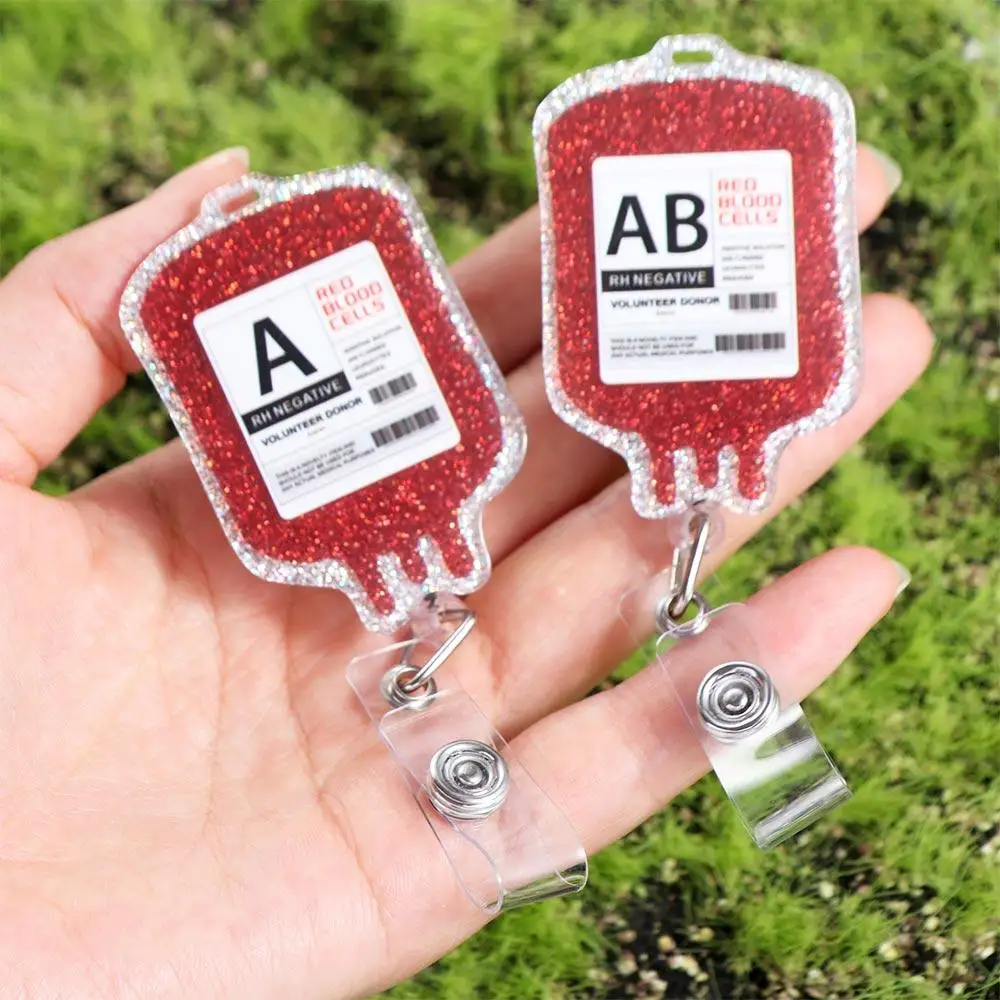 

ABS Retractable Badge Reel Easy To Pull Buckle Nurse Keychain Blood Type Bag Shape Clips Keys Lanyard Easy Pull