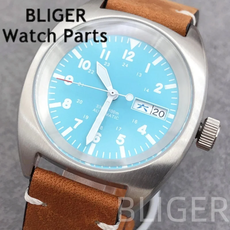 BLIGER 36 мм 39 мм мужские модные NH36A автоматические механические наручные часы из минерального стекла кожаный ремешок 100 м часы для дайвинга Pilot Lume