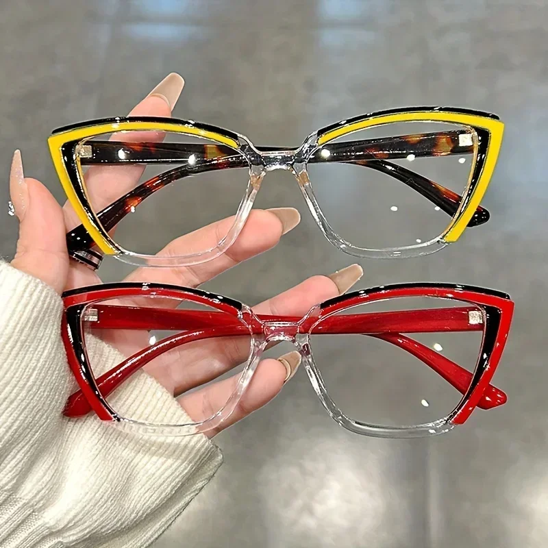Neue modische personalisierte Spleißfarbe trendige vielseitige flache Spiegel bunte Cat Eye Mode Anti-Blaulicht-Brille