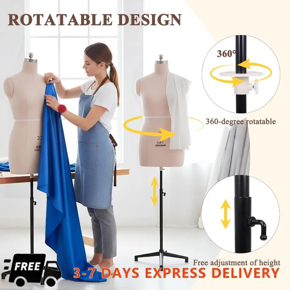 

Регулируемая по высоте женское платье в форме пиннированного манекена, торс с металлической подставкой для штатива для витрины Market Shop