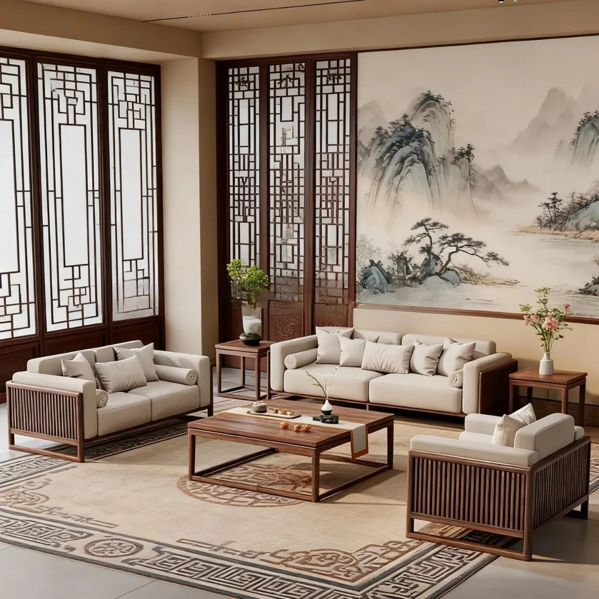 new chinese style solid wood sofa set - ash wood living room