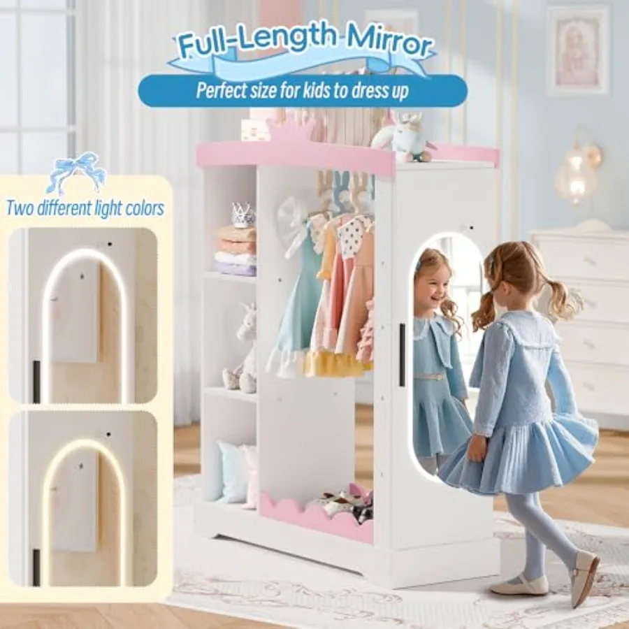 Closet with Jewelry Cabinet Dress up Storage with Shelves Mirror Costumes Wardrobe Closet with Hanging Rack for Toddlers Organi