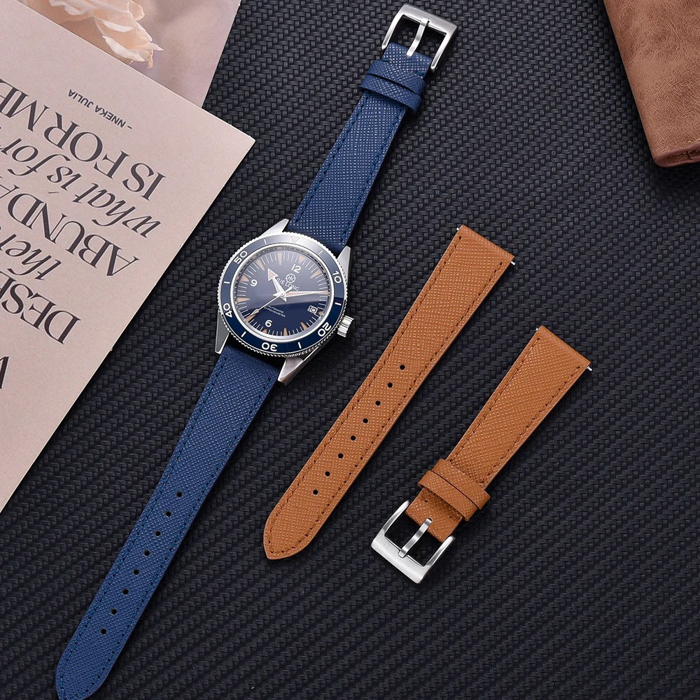 Quick Release Vintage Classic Stitched Leather Watchband Durable Retro Watch Strap 18-24mm Multi Sizes Replacement Watch Band