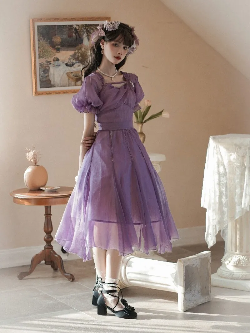 Lolita Elegant Purple Fairy Dress Short Sleeve Birthday