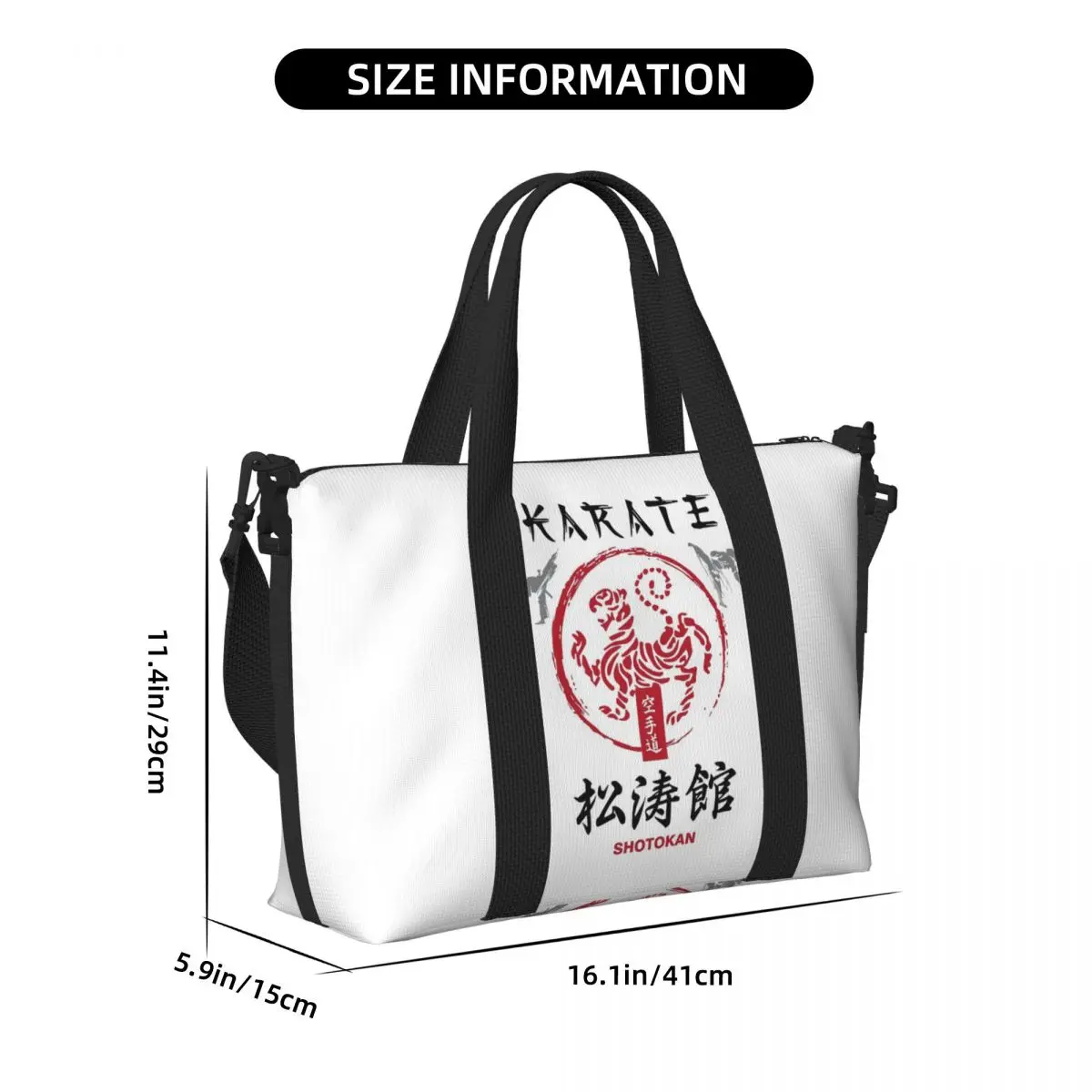 Shotokan Karate Simbolo e Kanji Borsa da viaggio da spiaggia con testo bianco Borse tote di grande capacità per palestra Borsa a tracolla per lo shopping da donna