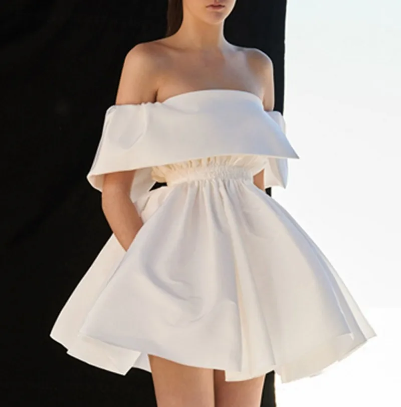 

New Fashion White Short Prom Birthday Dresses 2025 Off the Shoulder Pleats Evening Party Gowns Robe Soiree Vestidos De Feast