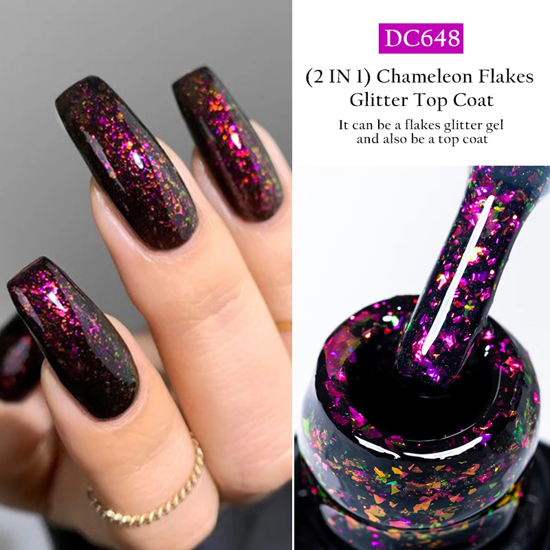 7ml Flakes Glitter Top Coat Brocade Powder Gel Nail Polish 2 In 1 Chameleon Function Nail Art Gel Varnish Soak Off Nail Supplies