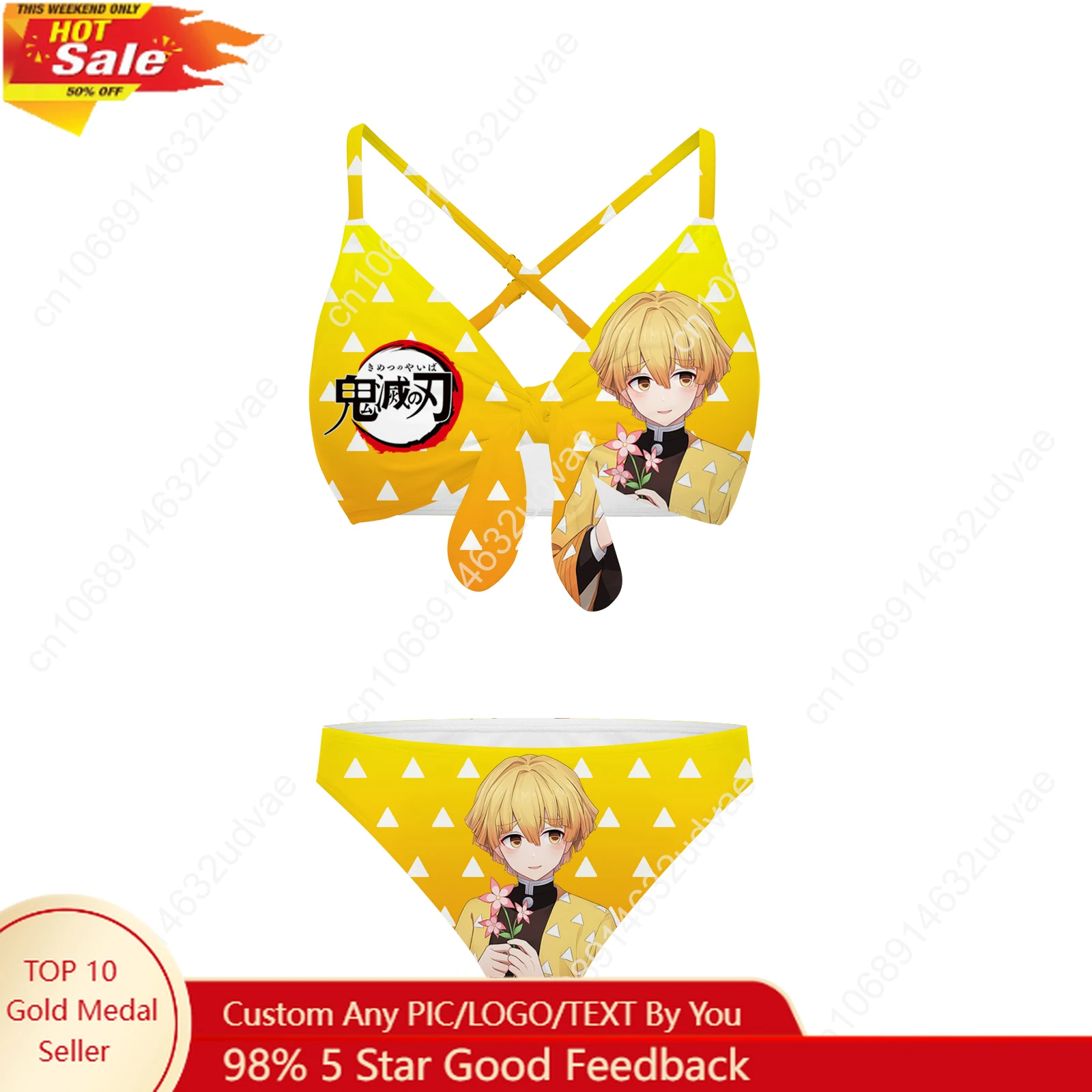 

Agatsuma Zenitsu Kimetsu No Yaiba Bathing Suits Cross Strap Suspenders Swimsuits Womens Personalized Bikini Customized Beachwear