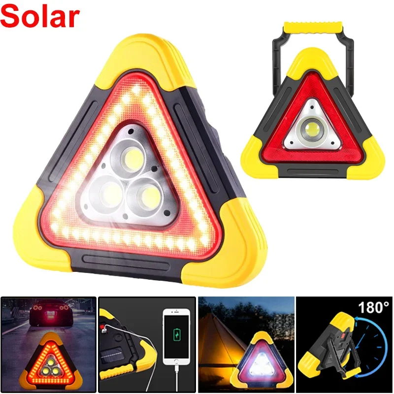 3-in-1 Solar Emergency Triangular Warning Light Safety Emergency Breakdown Alarm Lamp Portable Solar Light for Camping Working