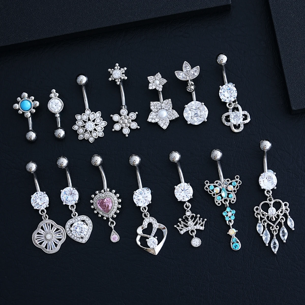 1pcs Butterfly Heart Flower Curved Navel Piercing Ornament Stainless Steel Zircon Belly Piercings Navel Ring 1.6*10mm Jewelry