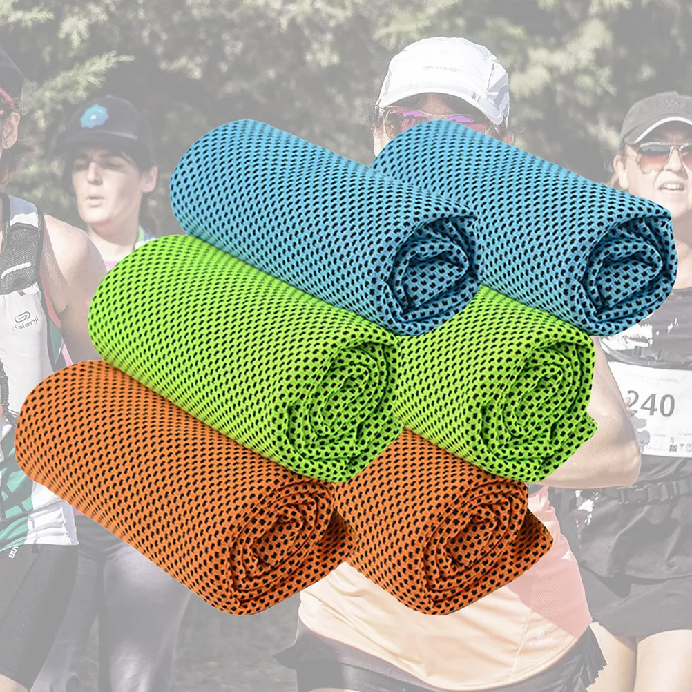 1Set Cool Exercise Towel Cooling Towel Polyester Sweat Absorption 3 Colors Green Blue Outdoor Gym Use