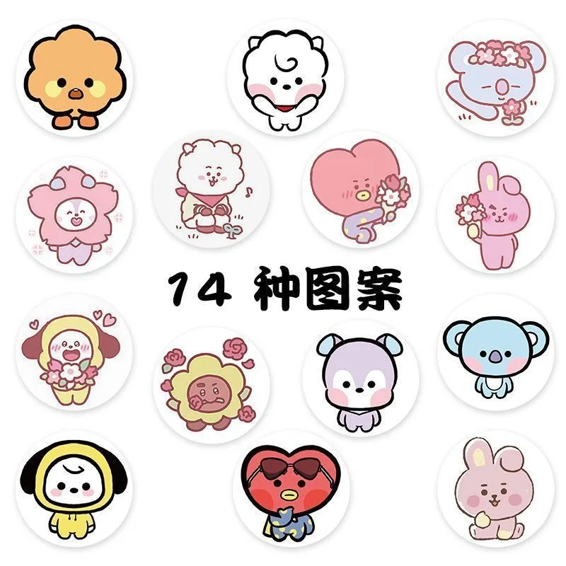 Adesivos BT21 RJ Chimmy Tata Cooky 500 peças, impressões de anime de alta qualidade, adesivos criativos para diário e desenho DIY para estudantes.