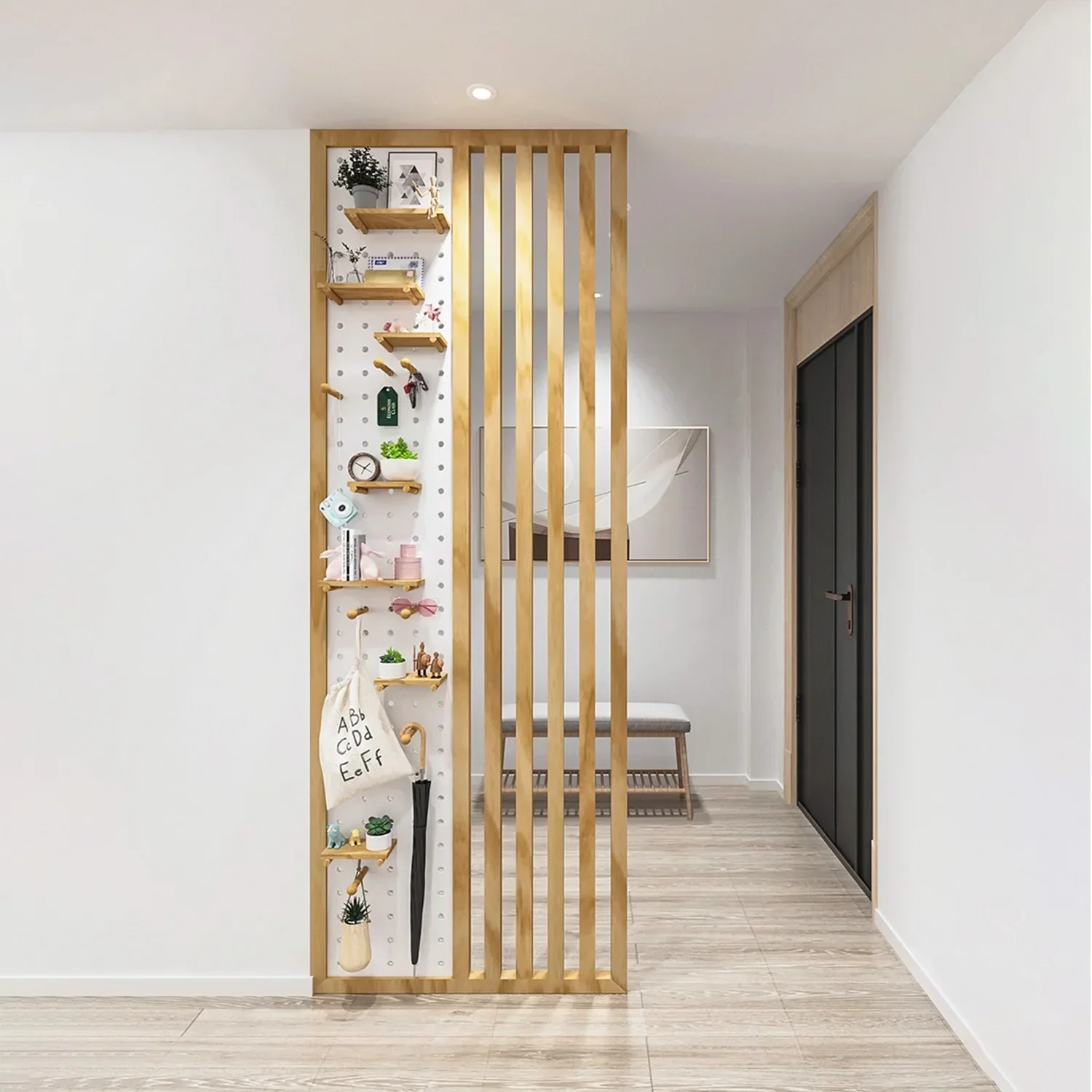 Nordic solid wood hole board partition wooden strip wooden Changhong glass log screen