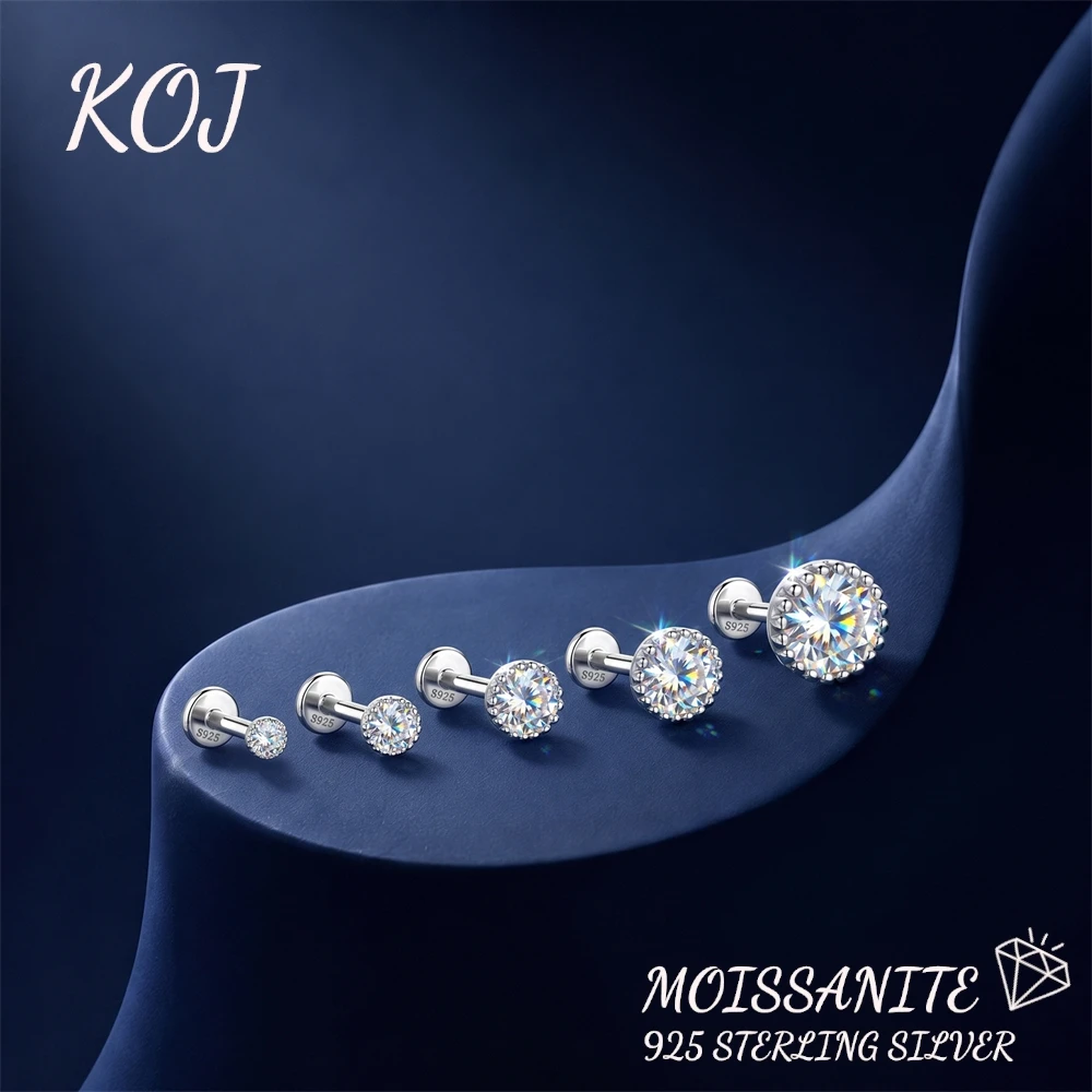 KOJ 1PC 925 Sterling Silver Dainty Moissanite Piercing Earring Marquise Round Four‑Prong Timeless Hypoallergenic Gift For Women