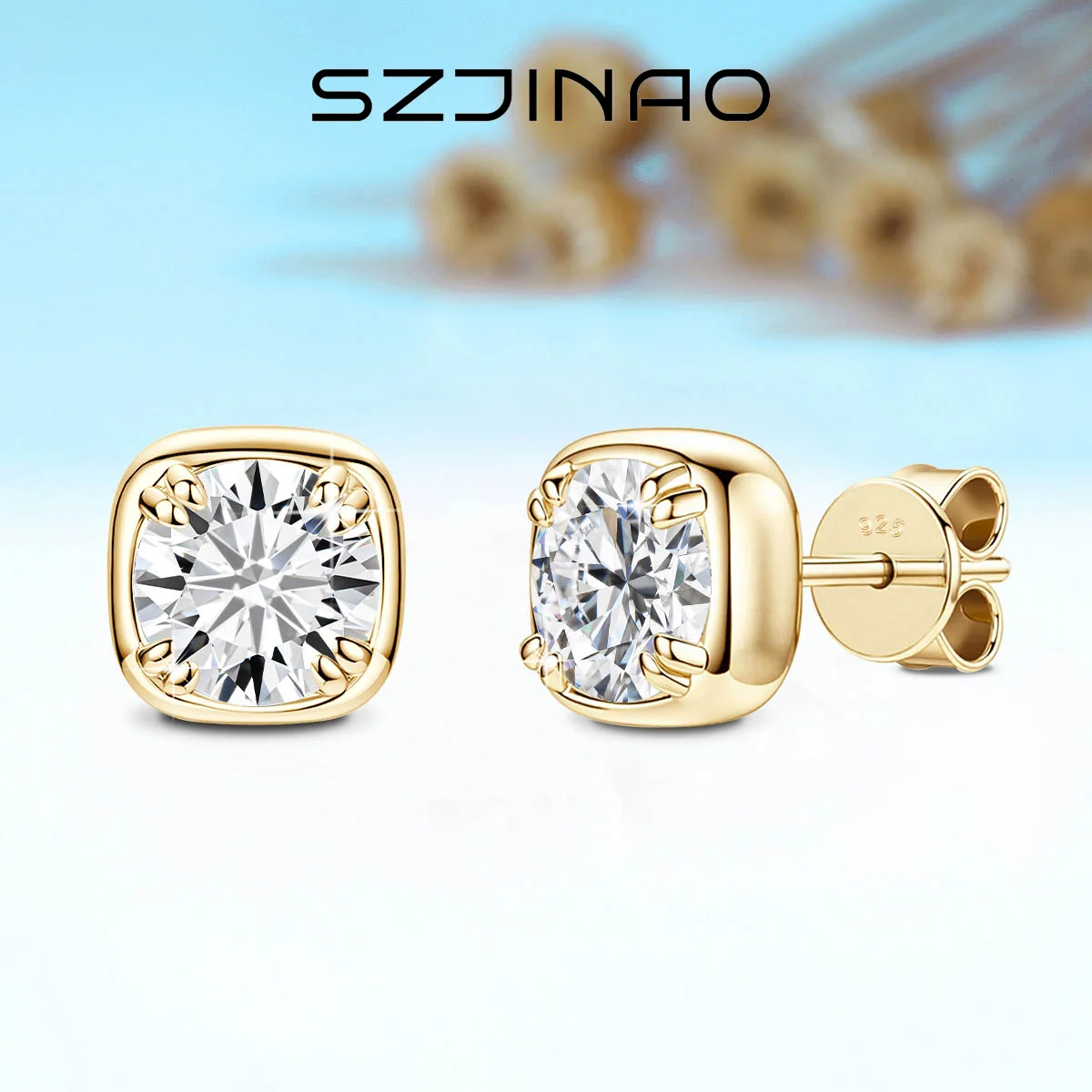 

6.5mm 1ct Moissanite Wedding Square Sugar Diamond Stud Earrings Women's 925 Silver GRA Certified Classic Jewelry Gift
