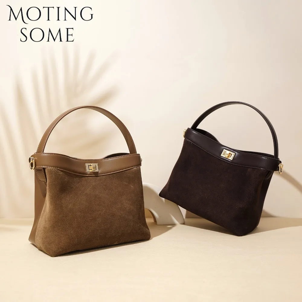 Motingsome Retro Autumn New Suede Leather Handbag Woman Luxury Designer Shoulder Messenger Bag Mini Satchel Saddle Pouch 2024