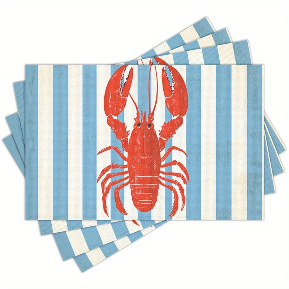 Vintage Red Lobster Striped Placemats Nautical Table Decor Coastal Cottage Tray Display Seafood Party Table Gift