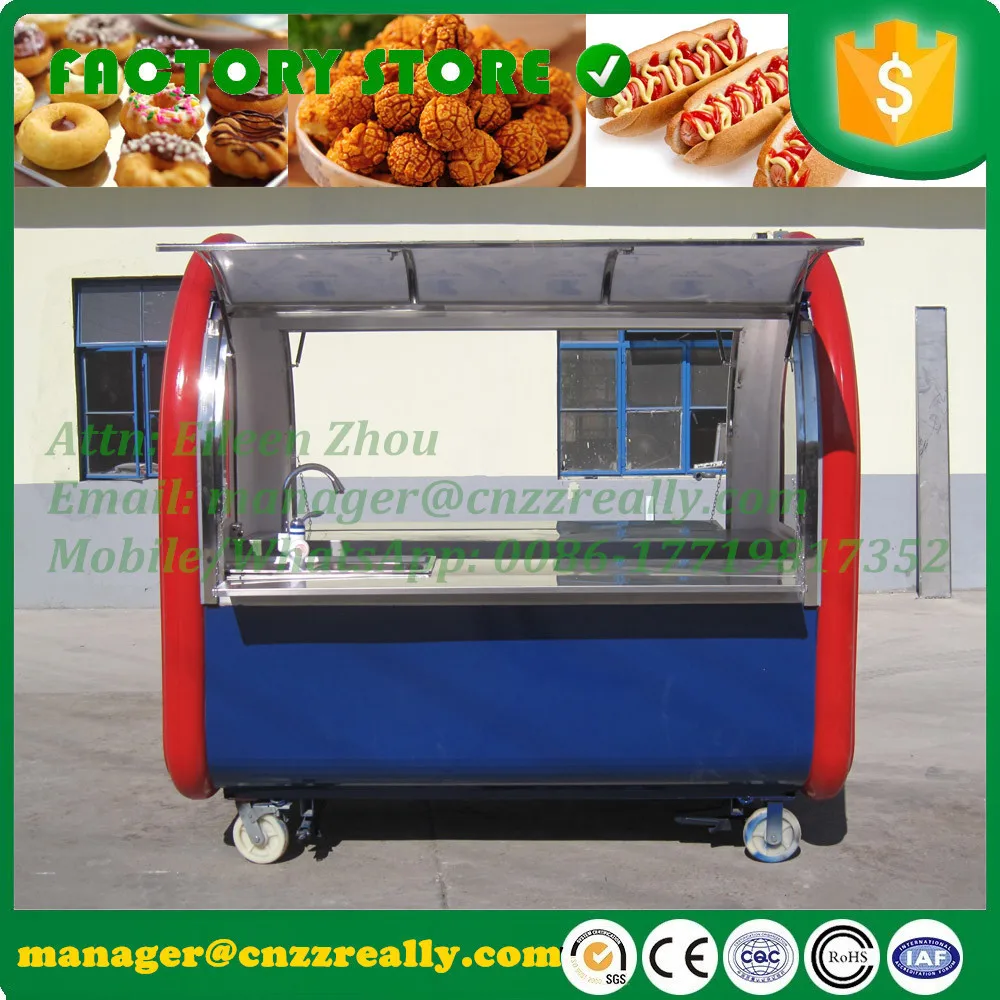 CFR envio por mar 2 cores 2,2 m de comprimento carrinho de quiosque de comida de rua para venda com máquina de lanches interna opcional