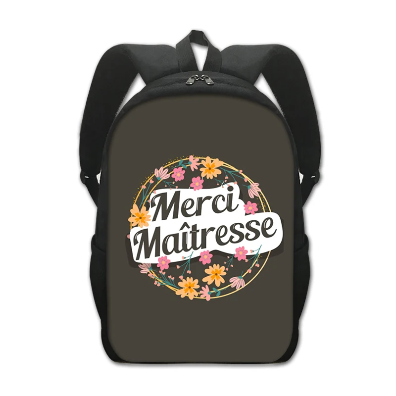 Super Atsem Merci Maitresse Print School Backpack Floral Book Bags For Boy Girl Student Teacher's Day Graduation Gift, 16 Inches