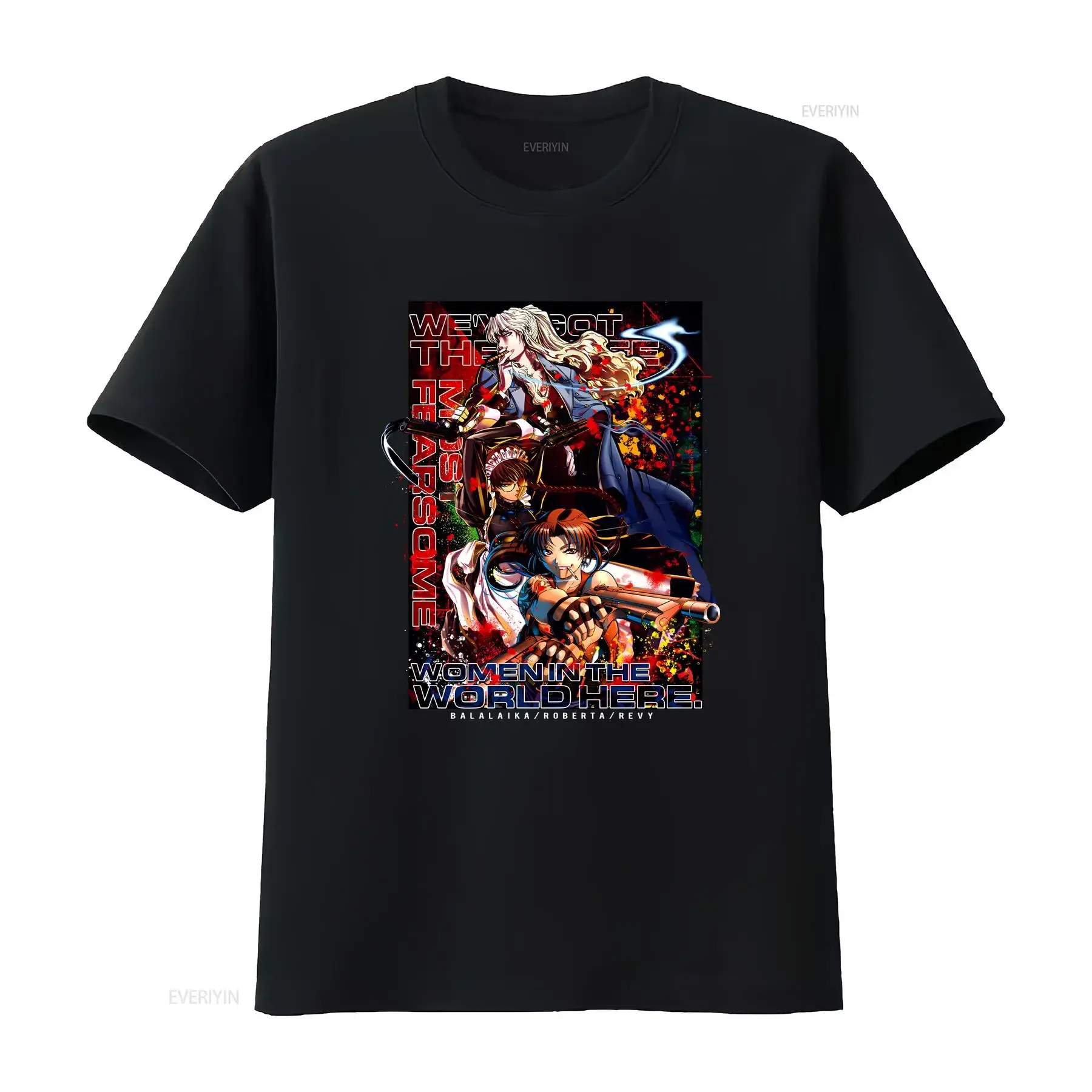 Camiseta a todo Color de laguna negra Balalaika Roberta Revy Japón Cospa nueva ropa de diseñador lavada vintage de algodón cómoda