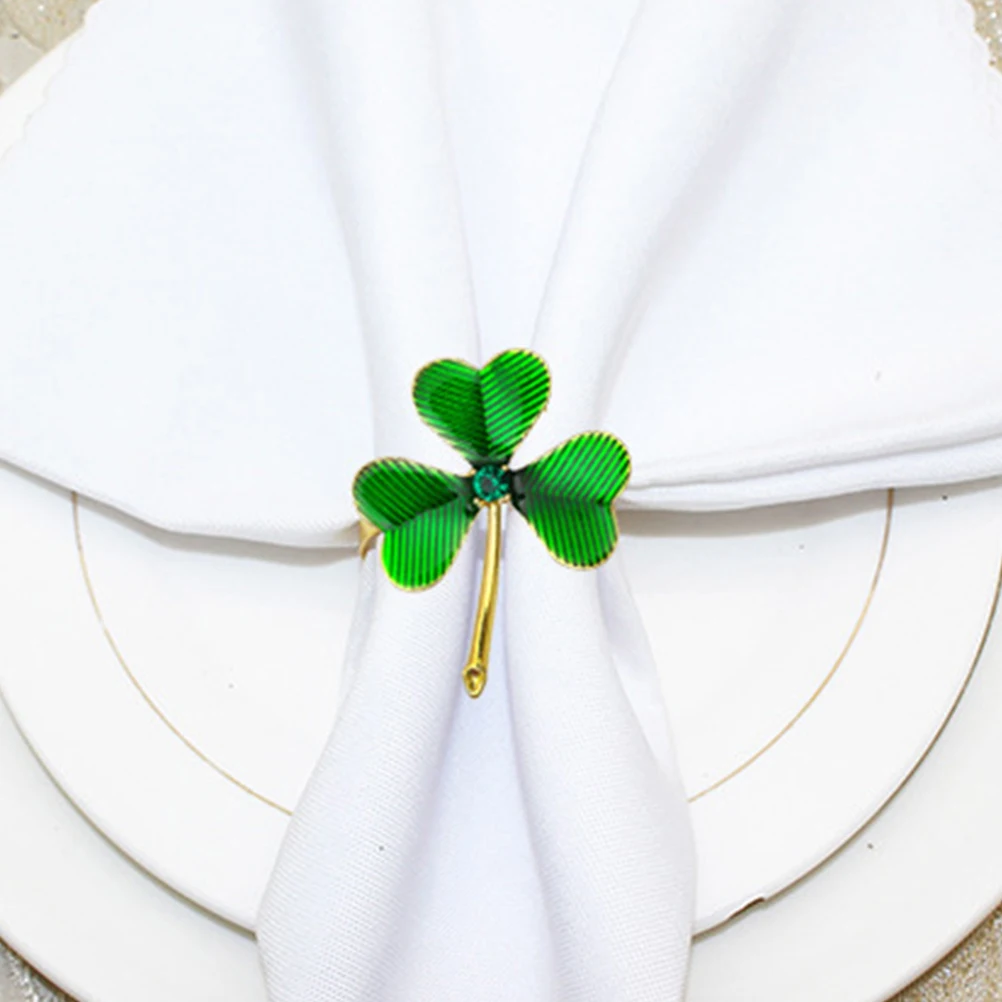 

6Pcs Shamrock Napkin Rings for Dining Table Holiday Napkin Buckles Metal Serviette Holders St Patricks Day Decoration