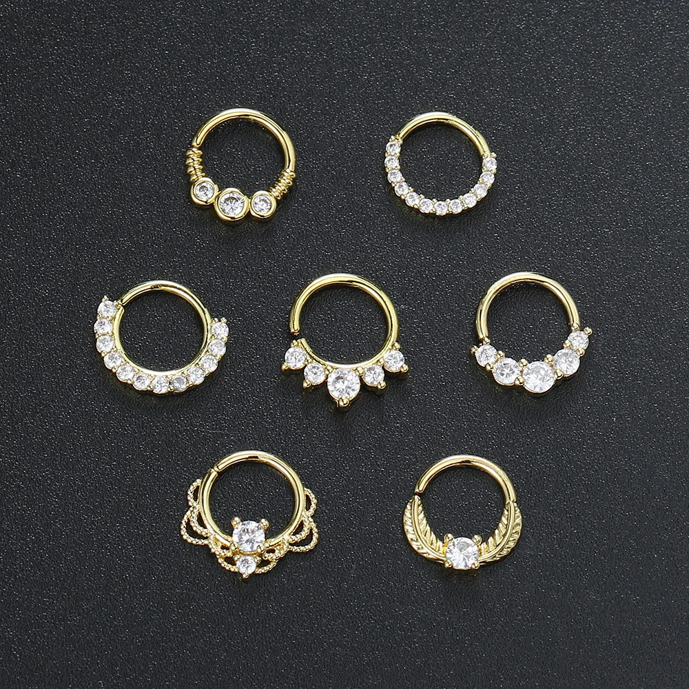 1PC Nose Rings for Women Punk Gothic Micro-set Zircon Cartilage Daith Earrings Septum Ring Body Ear Piercing Jewelry KAE133