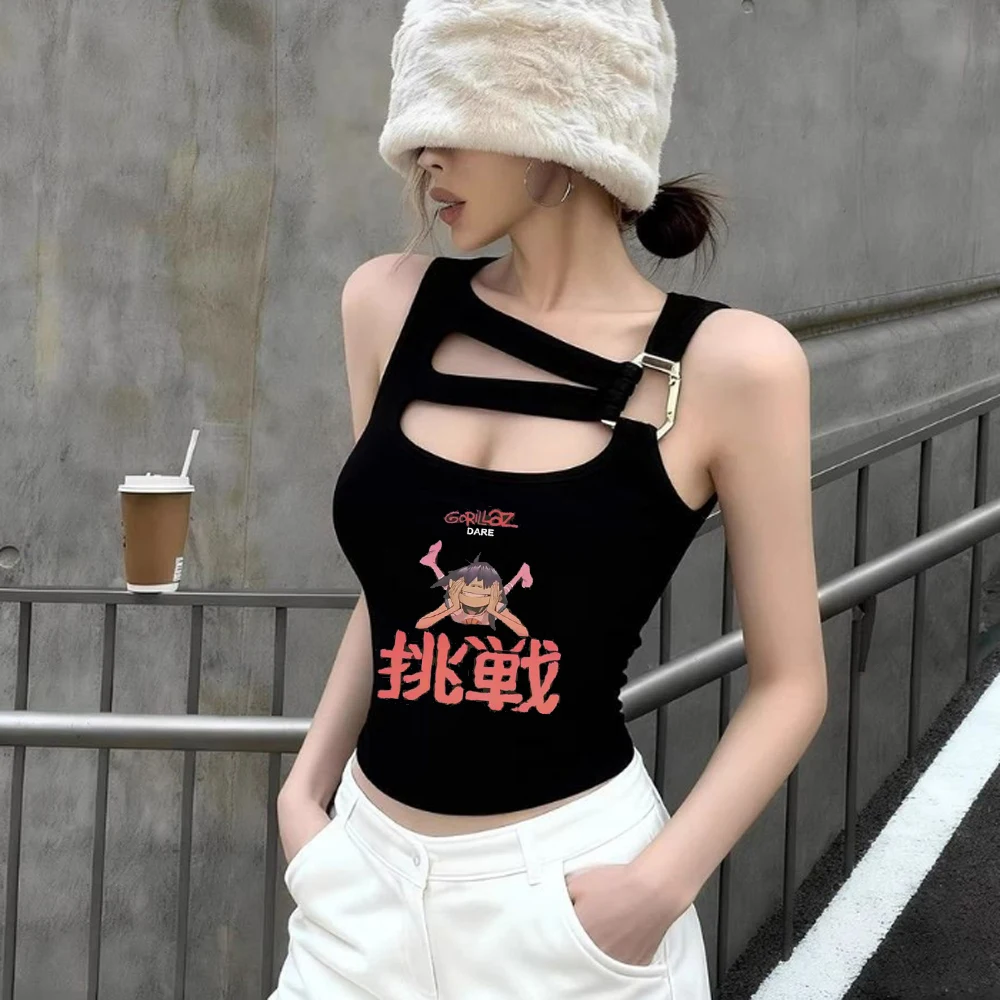 Gorillaz cropped top female cute manga japanese harajuku 2000s top tees emo party korean fashion anime 2000s