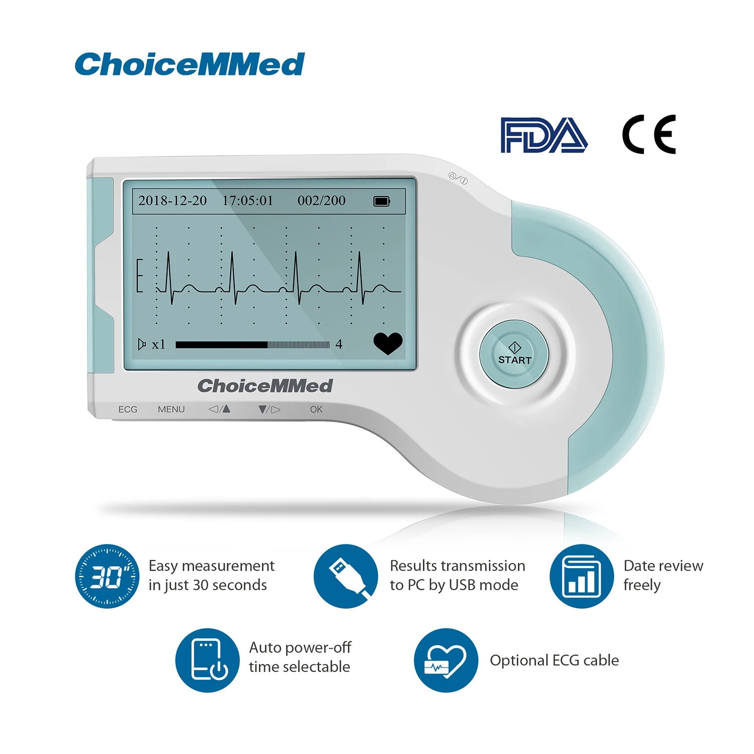 ChoiceMMed портативный ЭКГ монитор EKG, мониторинг сердечного ритма в реальном времени, непрерывное измерение, электрокардиограмма