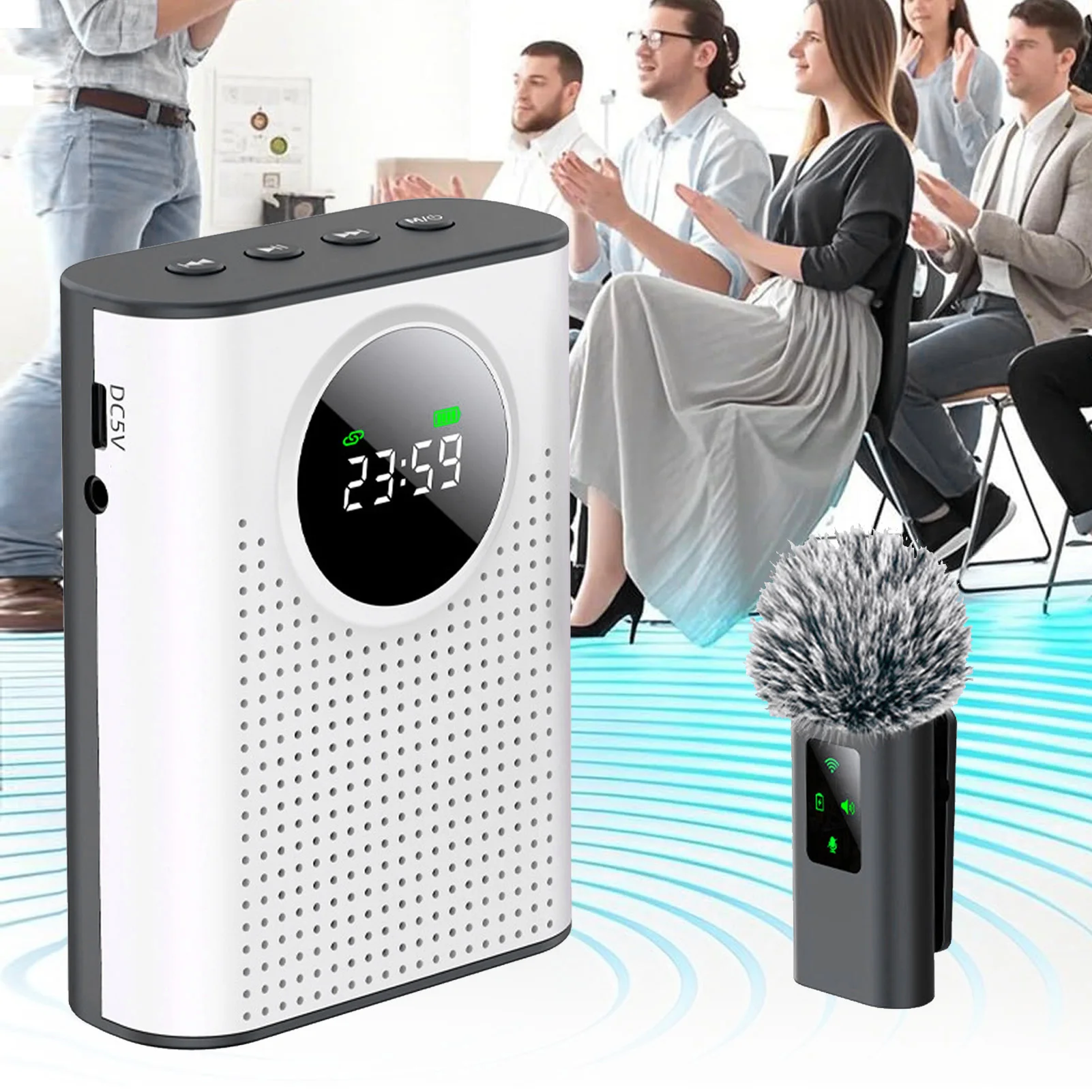 教師用ワイヤレス音声アンプ-磁気ラベリアマイクとledディスプレイ付き全方向性サウンド、ポータブルpaシステム