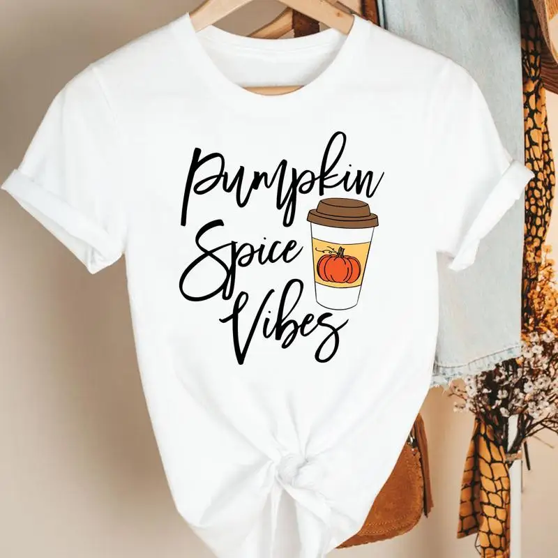 Women Pumpkin Spice Coffee Autumn Fall Thanksgiving Halloween Clothing Cartoon Print Tshirt Female Tee 2021 Top Graphic T-shirt