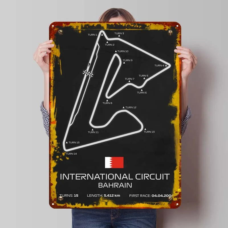 F1 Track Bahrain Sports Metal Poster New Decor Custom Metal Tin Signs for Wall Art Decoration Man Cave Vintage Home Decor Items