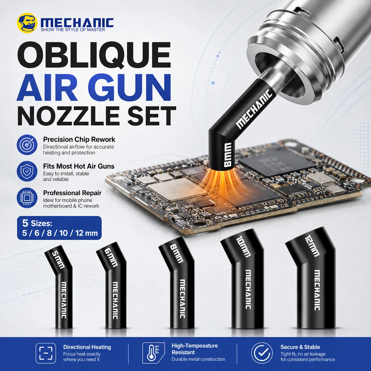 Mechanic 861 Series Heat Gun Nozzle Sleeve 861DW 861Pro Hot Air Station Integrated Elbow Nozzle PCB Soldering Repair ToolKit Pro