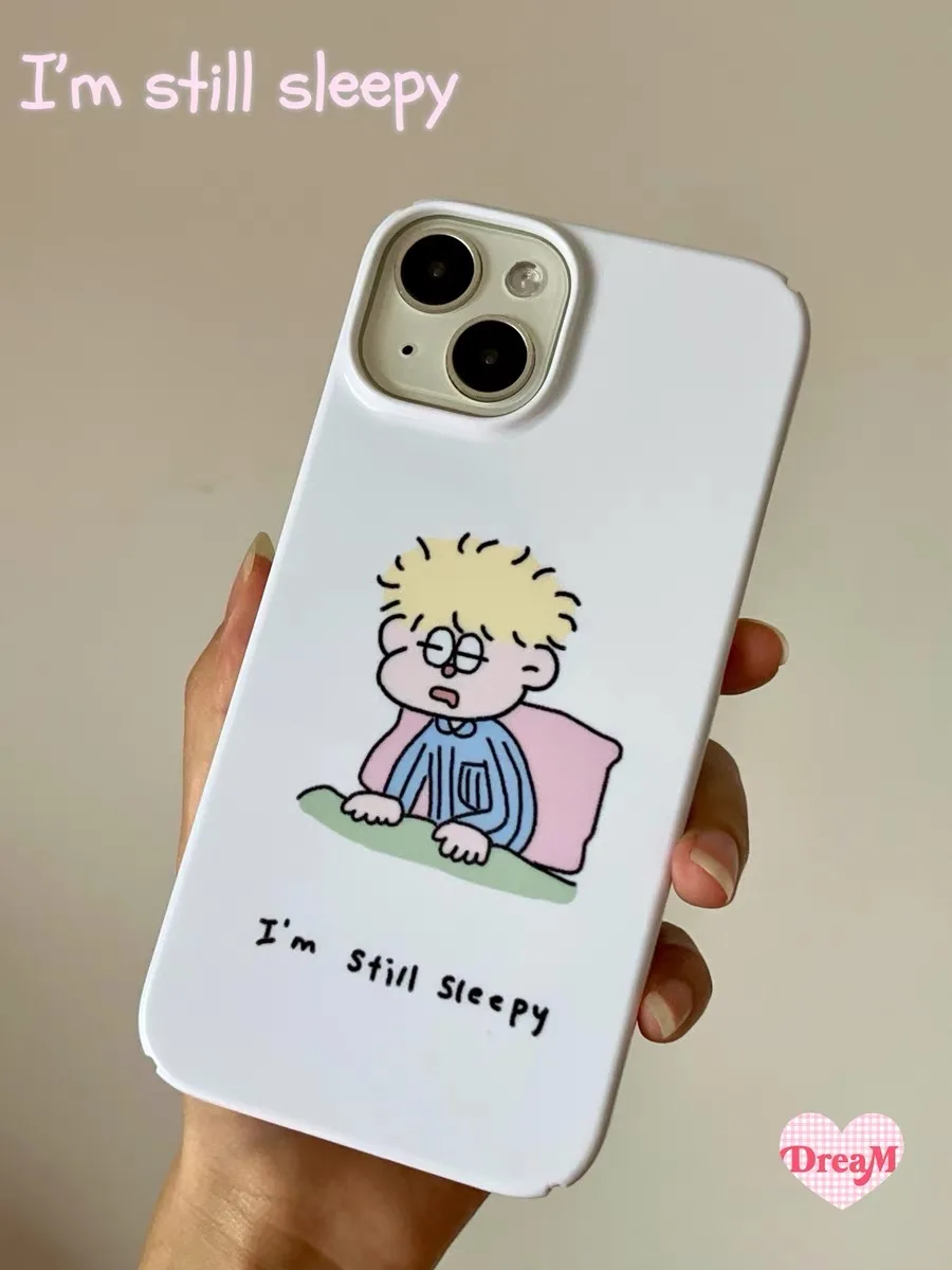 ins Korean Trapped curly haired boy cartoon Case for iPhone 15 14 13 Pro Max 12 11 Pro Plus Shockproof Ultra Thin Cover