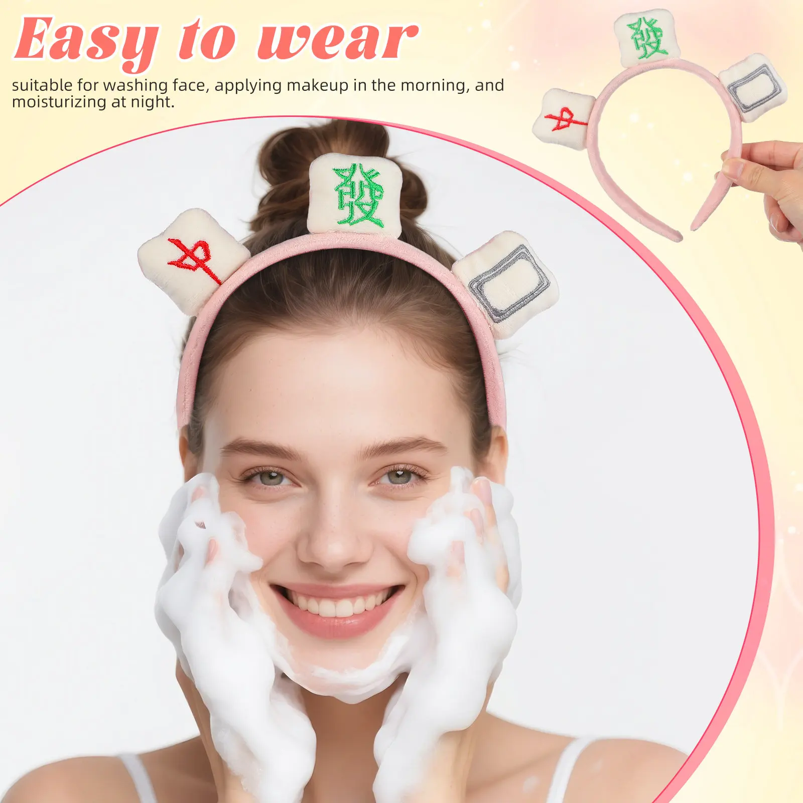 2Pcs Mahjong Style Headband Creative Hair Accessories for Face Washing Makeup Skincare Comfortable Gift