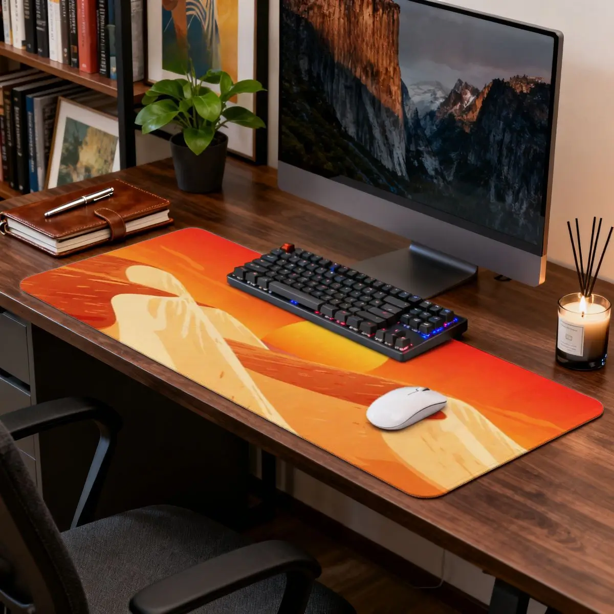 Alfombrilla de ratón Dune del desierto amarillo naranja, de gran tamaño, duradera para computadora portátil de oficina/PC
