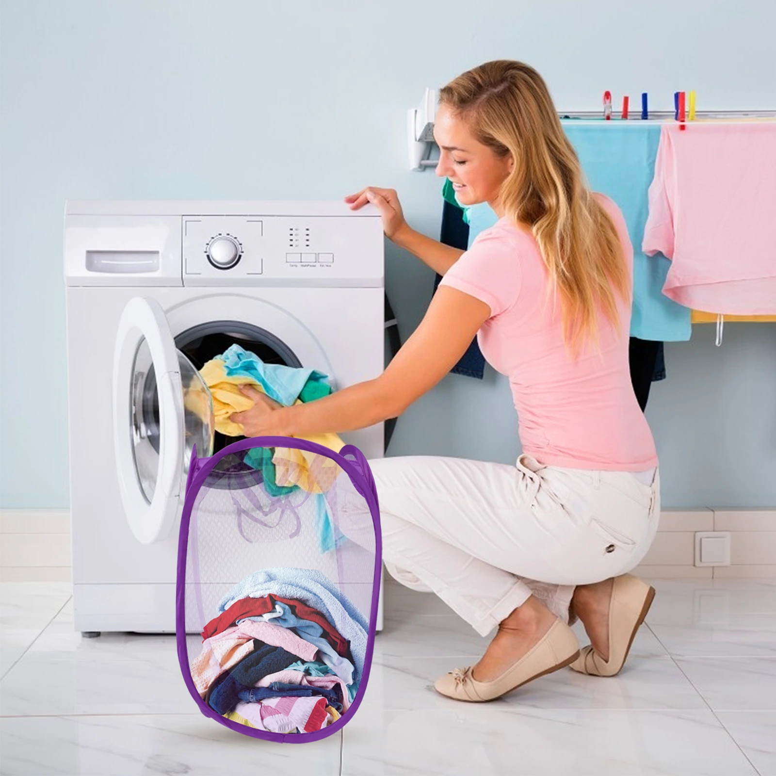 

Foldable Mesh Laundry Hamper -Up Breathable Carry Handles for Dorm College Apartment Camping Laundry Hamper